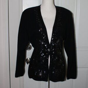 Vintage Marisa Christina Black Beaded Sequin Lambswool Angora Cardigan Sweater